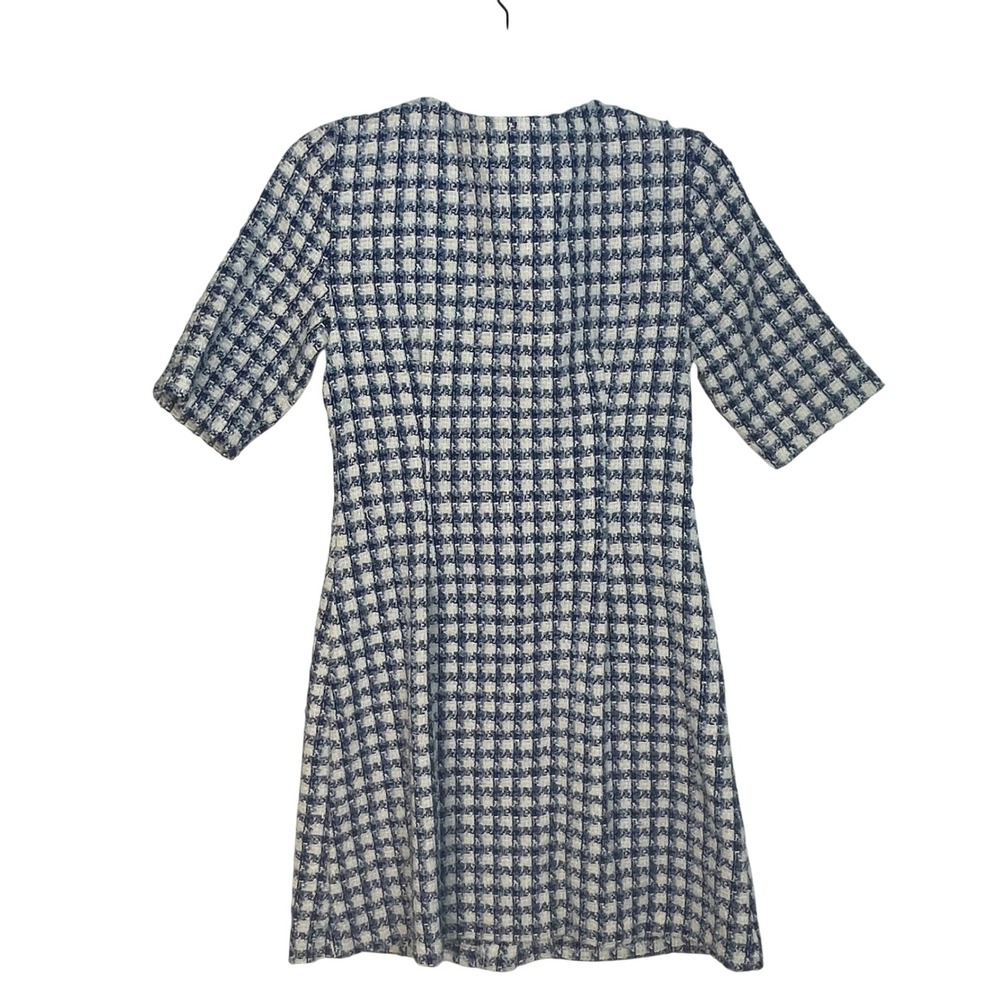 Melonie Women's Blue White Gingham Tweed Button Country Club Preppy Mini Dress 6 - Picture 8 of 8